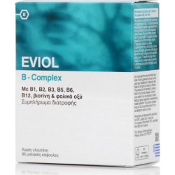 Eviol - B-Complex Συμπλήρωμα Συμπλέγματος Βιταμίνης B για τη Φυσιολογική Λειτουργία του Νευρικού Συστήματος - 60κάψουλες