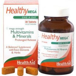 Health Aid - Healthy Mega Multivitamins and Minerals Συμπλήρωμα διατροφής με 40 διατροφικά στοιχεία & βότανα- 30 ταμπλέτες