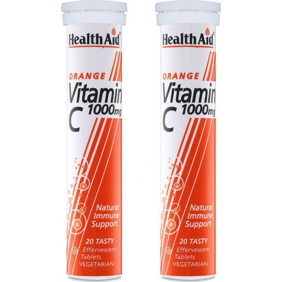 Health Aid - Vitamin C 1000mg με Γεύση Πορτοκάλι - 20eff tabs 1+1 Δώρο