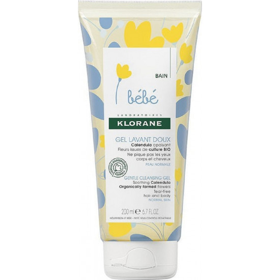 Klorane - Bebe gentle cleansing gel Απαλό, βρεφικό τζελ καθαρισμού για σώμα & μαλλιά με καλέντουλα - 200ml