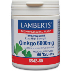 Lamberts - Ginkgo 6000mg Συμπλήρωμα διατροφής για την καλή μνήμη & κυκλοφορία του αίματος στα άκρα - 60tabs