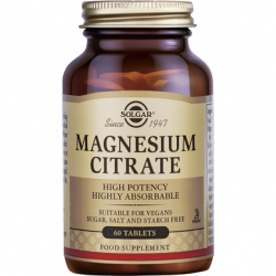 Solgar - Magnesium Citrate 200mg Παρέχει την υψηλότερη απορρόφηση μαγνησίου απο τον οργανισμό - 60tabs
