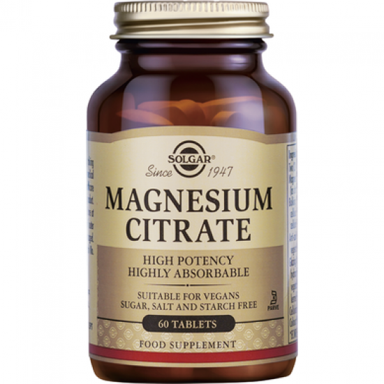 Solgar - Magnesium Citrate 200mg Παρέχει την υψηλότερη απορρόφηση μαγνησίου απο τον οργανισμό - 60tabs