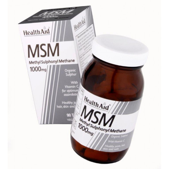 Health Aid - MSM with Vitamin C Οργανικό θείο  Φυσικό αντιφλεγμονώδες οστών & αρθρώσεων 1000mg - 90tabs