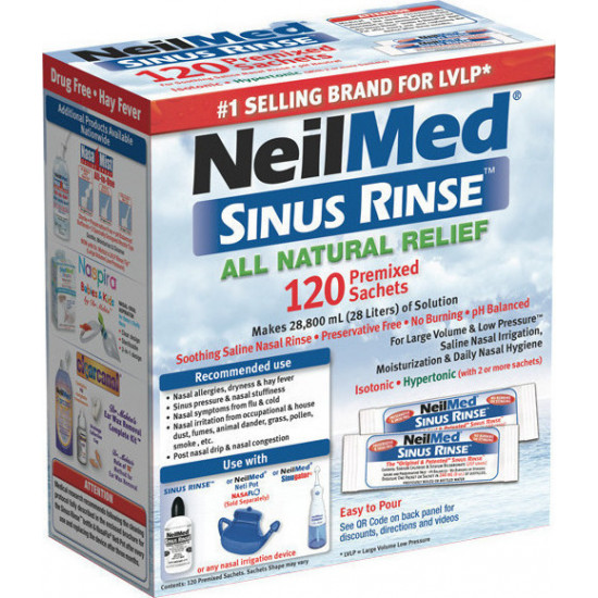 NeilMed - Sinus Rinse Ανταλλακτικοί Φακελίσκοι Για Το Σύστημα Ρινικών Πλύσεων Ενηλίκων - 120 Φακελάκια