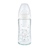 Nuk - First choice+ Μπιμπερό γυάλινο με θηλή σιλικόνης μεσαίας οπής 0-6 μηνών (Διάφορα σχέδια) - 240ml