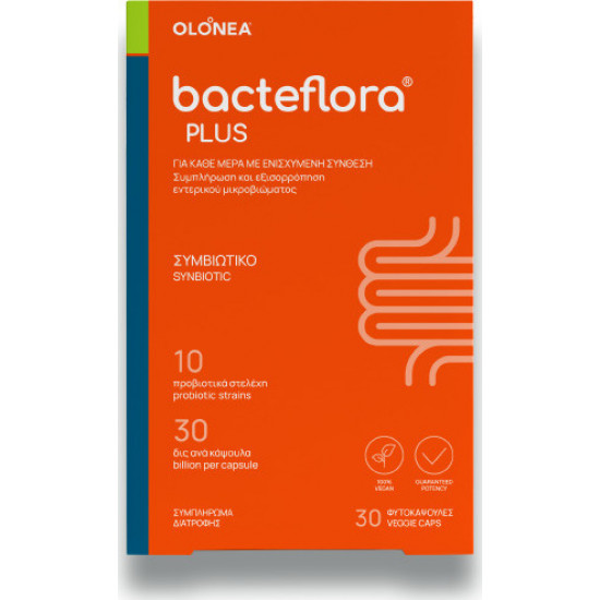 Olonea - BacteFlora Plus Συνδυασμός υψηλής συγκέντρωσης Προβιοτικών ευρέως φάσματος & Πρεβιοτικού - 30 veg.caps