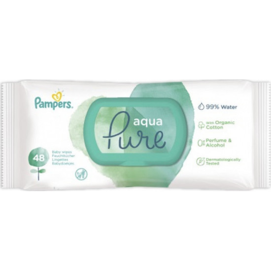 Pampers - Pure aqua wipes Μωρομάντηλα για την ευαίσθητη επιδερμίδα του μωρού - 2x48τμχ