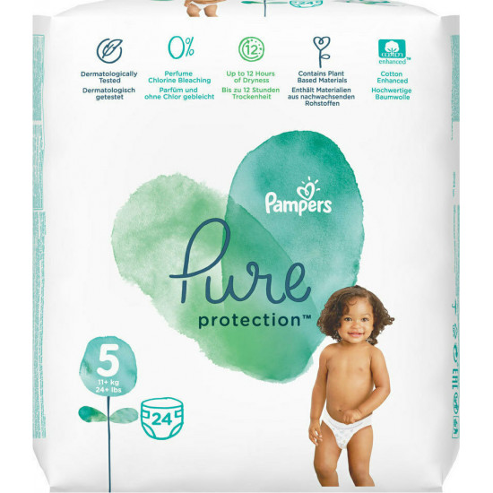 Pampers - Pure protection No 5 (11+kg) Βρεφικές πάνες - 24τμχ