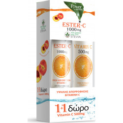 Power of Nature - Ester C 1000mg με Στέβια & γεύση Ροδάκινο - 20 αναβράζοντα δισκία &  Δώρο Vitamin C 500mg με γεύση πορτοκάλι - 20 αναβράζοντα δισκία