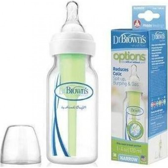 Dr. Brown's - Natural Flow Options Πλαστικό Μπιμπερό με στενό λαιμό & θηλή σιλικόνης - 120ml