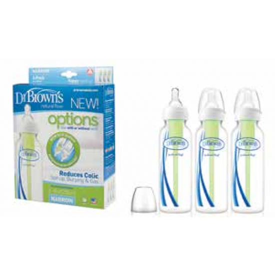 Dr. Brown's - Natural Flow Options Πλαστικό Μπιμπερό με στενό λαιμό & θηλή σιλικόνης - 3x250ml