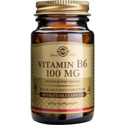 Solgar - Vitamin B6 100mg Για την ομαλή λειτουργία του εγκεφάλου & του νευρικού συστήματος - 100 φυτικές κάψουλες