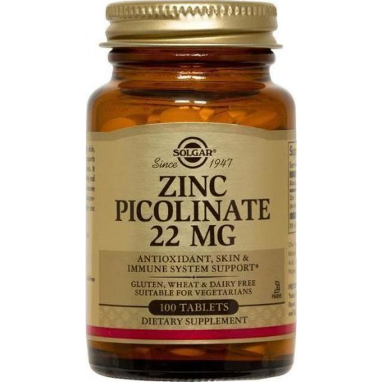 Solgar - Zinc Picolinate 22mg Συμπλήρωμα Διατροφής Με Ψευδάργυρο Σε Πικολινική Μορφή -100tabs