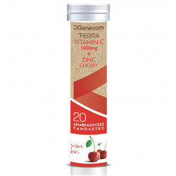 Genecom - Terra vitamin C 1000mg & zinc cherry Συμπλήρωμα διατροφής με βιταμίνη C & ψευδάργυρο και γεύση κεράσι - 20 αναβράζουσες ταμπλέτες