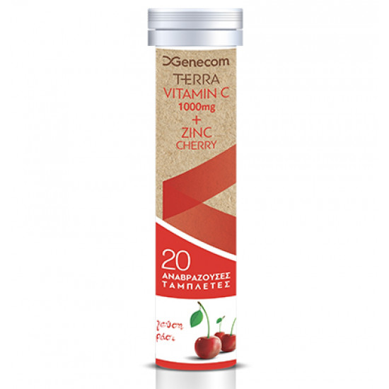 Genecom - Terra vitamin C 1000mg & zinc cherry Συμπλήρωμα διατροφής με βιταμίνη C & ψευδάργυρο και γεύση κεράσι - 20 αναβράζουσες ταμπλέτες