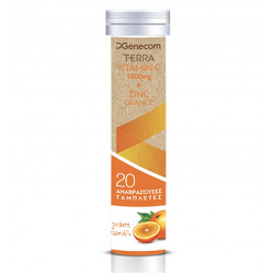 Genecom - Terra vitamin C 1000mg & zinc orange Συμπλήρωμα διατροφής με βιταμίνη C & ψευδάργυρο και γεύση πορτοκάλι - 20 αναβράζουσες ταμπλέτες