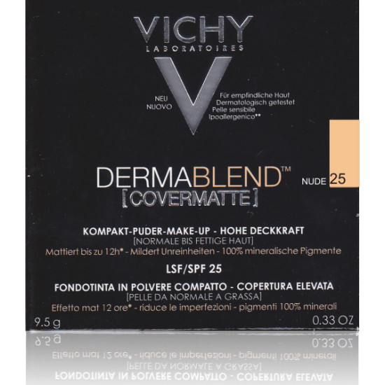 Vichy - Dermablend covermatte compact powder foundation SPF25 (No 25 nude)  Μέικ-Απ υψηλής κάλυψης σε μορφή πούδρας για λιπαρή επιδερμίδα με τάση ακμής - 9.5gr