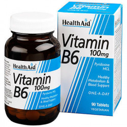 Health Aid - Vitamin B6 100mg Συμπλήρωμα διατροφής για τον μεταβολισμό & την λειτουργία του εγκεφάλου - 90tabs