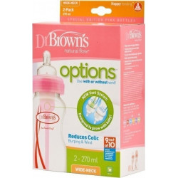 Dr. Brown's - Natural Flow Options Πλαστικό Μπιμπερό με φαρδύ λαιμό & θηλή σιλικόνης Ροζ - 2x270ml