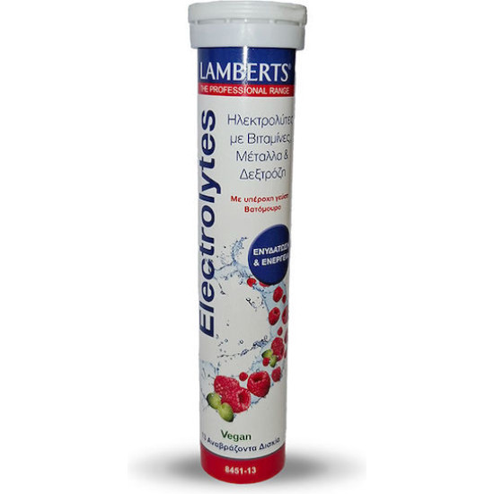 Lamberts - Electrolytes Σκεύασμα Ηλεκτρολυτών με Βιταμίνες, Μέταλλα και Δεξτρόζη με Γεύση Βατόμουρο - 13 Αναβράζοντα Δισκία 