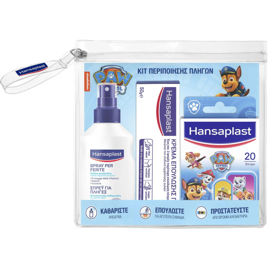 Hansaplast -Paw Patrol Παιδικό Kit Περιποίησης Πληγών με  Σπρεϋ και Κρέμα Επούλωσης και 20 Επιθέματα 