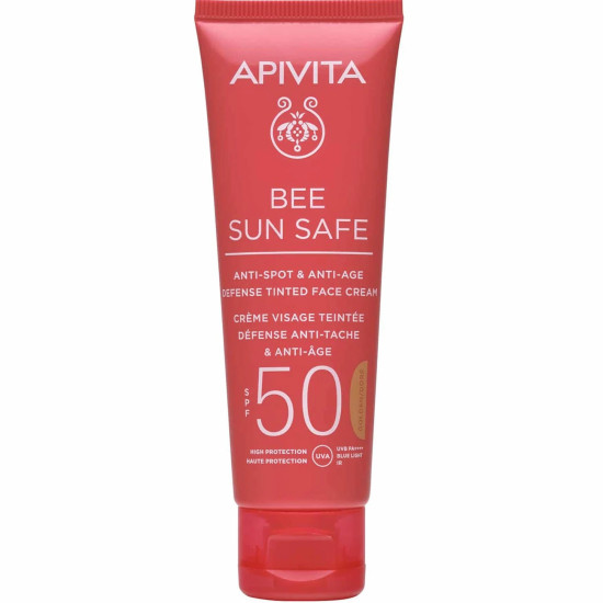 Apivita - Bee Sun Safe SPF50 Anti-Spot & Anti-Age Tinted Golden Face Cream Αντηλιακό Προσώπου κατά των Πανάδων & των Ρυτίδων με Χρυσαφί Απόχρωση- 50ml
