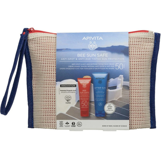 Apivita - Promo Bee Sun Safe Anti-Spot & Anti-Age Tinted Face Cream SPF50 Αντηλιακή Κρέμα Προσώπου Κατά των Πανάδων και των Ρυτίδων με Χρώμα - 50ml Δώρο After Sun Face & Body Gel-Cream - 100ml & Νεσεσέρ