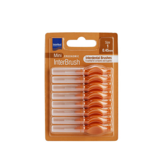 Intermed - Ergonomic InterBrush Mini Μεσοδόντια Βουρτσάκια για τον Ολοκληρωμένο Καθαρισμό της Στοματικής Κοιλότητας Πορτοκαλί Size 1 (0.45mm) - 8τμχ