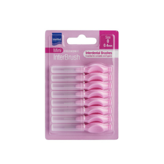 Intermed - Ergonomic InterBrush Mini Μεσοδόντια Βουρτσάκια για τον Ολοκληρωμένο Καθαρισμό της Στοματικής Κοιλότητας Ροζ Size 0 (0.4mm) - 8τμχ