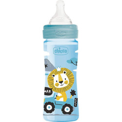 Chicco -΅Well-Being  Πλαστικό Μπιμπερό Κατά των Κολικών με Θηλή Σιλικόνης Μέτριας Ροής  2m+ Μπλε - 250ml