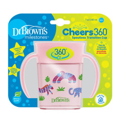 Dr. Brown's - Milestones Cheers 360 Κύπελλο με Καπάκι και Λαβές (Ροζ Χρώμα) Από 6 Μηνών - 200ml