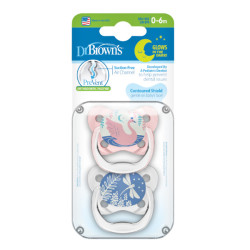 Dr. Brown's - PreVent Glows in the Dark Pink Ορθοδοντικές Πιπίλες Νυκτός (0-6m) PV12006 - 2 τμχ