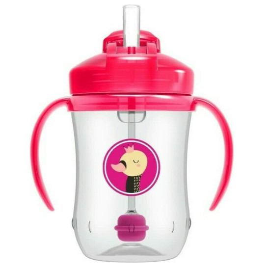 Dr. Brown's - Baby's First Straw Cup Κύπελλο Ροζ με εύπλαστο Καλαμάκι και Λαβές - 270ml