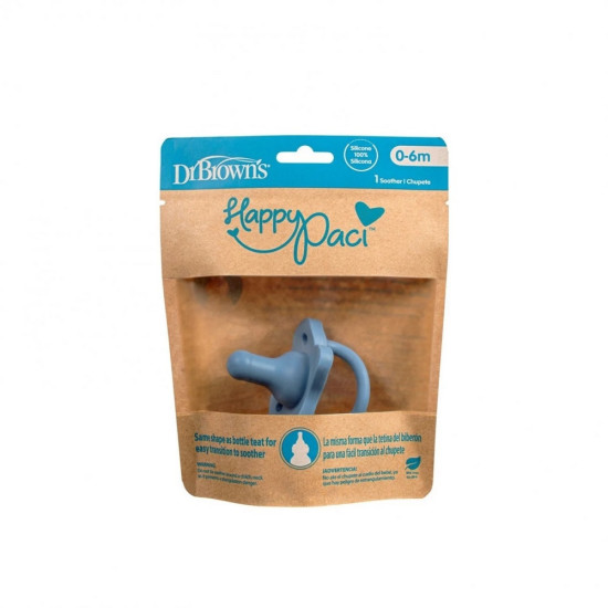 Dr. Brown's - Happy Paci Silicone Blue Πιπίλα Όλο Σιλικόνη για Βρέφη 0-6 Μηνών (Μπλε χρώμα) - 1τμχ