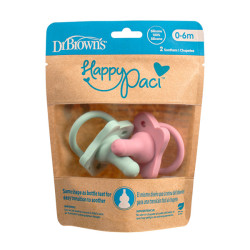 Dr Brown's - Happy Paci Silicone Πιπίλα Όλο Σιλικόνη Ροζ/Πράσινη - 2τεμ