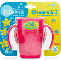 Dr. Brown's - Milestones cheers 360 Κύπελλο με καπάκι και λαβές (ροζ χρώμα) - 200ml