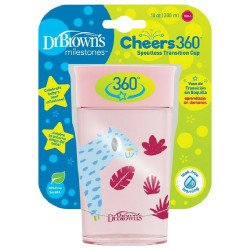 Dr. Brown's - Milestones Cheers 360 Κύπελλο με Καπάκι και Λαβές (Ροζ Χρώμα) Από 9 Μηνών - 300ml