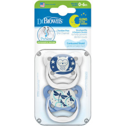 Dr. Brown's - PreVent Contoured Glows in the Dark Blue Ορθοδοντικές Πιπίλες Νυκτός (0-6m) - 2 τμχ.