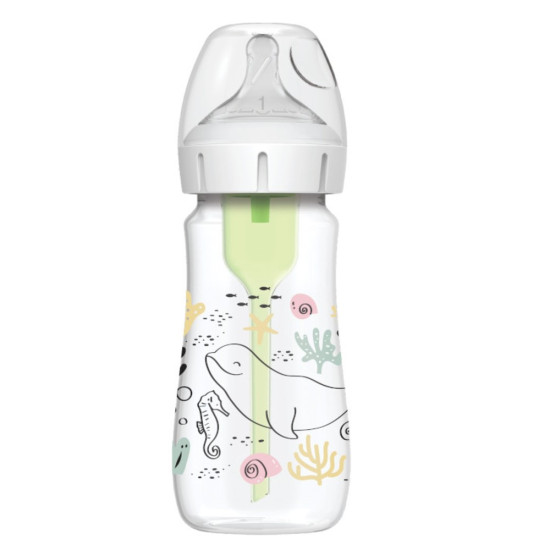 Dr Brown's - Natural Flow Anti-Colic Options+ Πλαστικό Μπιμπερό με Φαρδύ Λαιμό Θηλή Σιλικόνης (Ωκεανός) 0m+ - 270ml