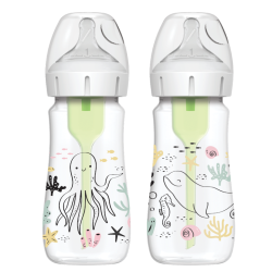 Dr Brown's - Natural Flow Anti-Colic Options+ Πλαστικό Μπιμπερό με Φαρδύ Λαιμό Θηλή Σιλικόνης (Ωκεανός) 0m+ - 2x270ml