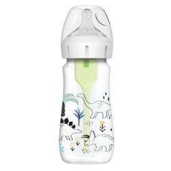 Dr Brown's - Natural Flow Anti-Colic Options+ Πλαστικό Μπιμπερό με Φαρδύ Λαιμό Θηλή Σιλικόνης (Δεινόσαυροι) 0m+ - 270ml