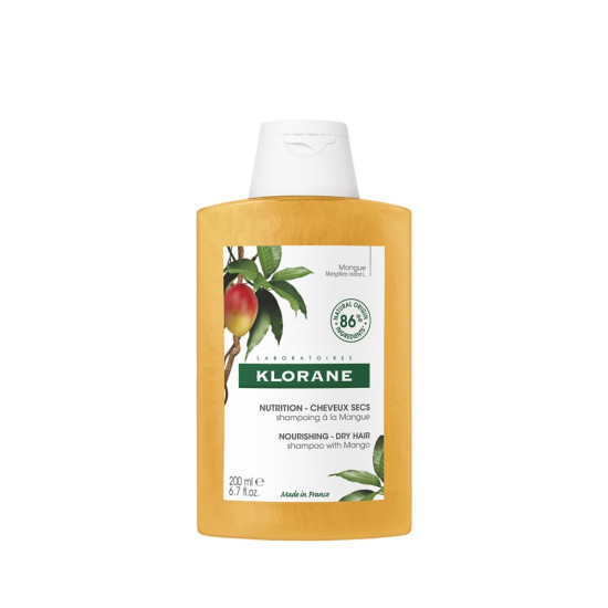 Klorane - Shampoo With Mango Θρεπτικό Σαμπουάν Επανόρθωσης και Λάμψης Mε Βούτυρο Μάνγκο  για Ξηρά Μαλλιά - 200ml