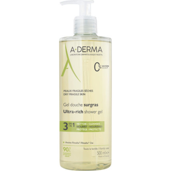 A-Derma - Gel Douche Surgras 3 in 1 Ultra-Rich Shower Gel  Εξαιρετικά Πλούσιο Ζελ Καθαρισμού για το Ξηρό Δέρμα  - 500ml
