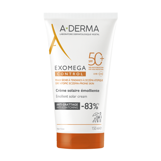 A-Derma - Exomega Control Emollient solar cream SPF50+ Αντηλιακό Προσώπου και Σώματος  για Ατοπικό Δέρμα - 150ml