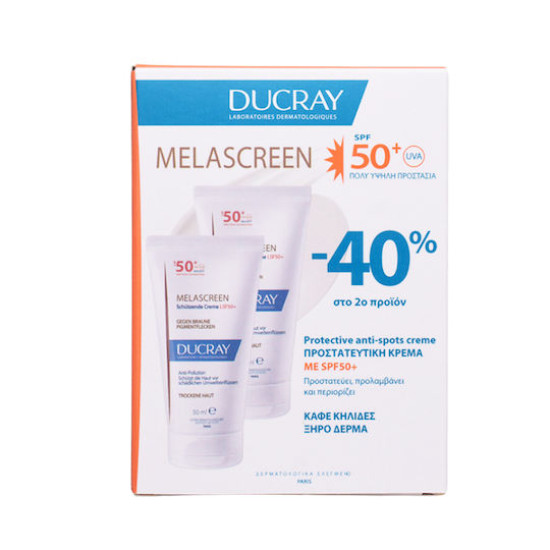 Ducray - Melascreen Creme Αntitaches Protectrice Προστατευτική Kρέμα Kατά των Kηλίδων SPF50 για το Ξηρό Δέρμα - 2x50ml (-40% στο 2o Προϊόν)