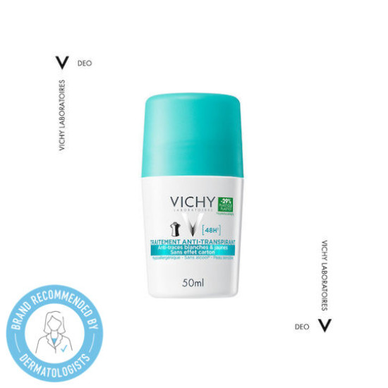 Vichy - Anti-Transpirant Roll-On Deodorant 48h Αποσμητικό Roll-On Κατά των Λευκών και Κίτρινων Σημαδιών - 50ml