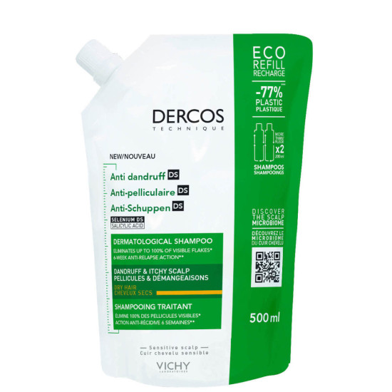 Vichy - Dercos Anti-Dandruff DS Dry Hair Refill Σαμπουάν κατά της Πιτυρίδας για Ξηρά Μαλλιά - 500ml