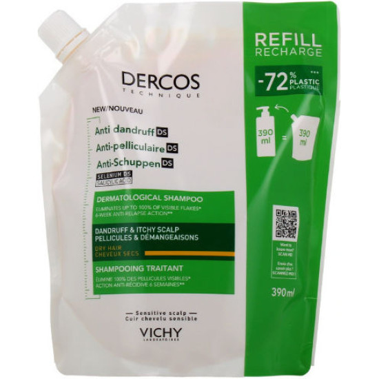Vichy - Dercos Anti-Dandruff DS Dry Hair Refill Σαμπουάν κατά της Πιτυρίδας για Ξηρά Μαλλιά Ανταλλακτικό  - 390ml