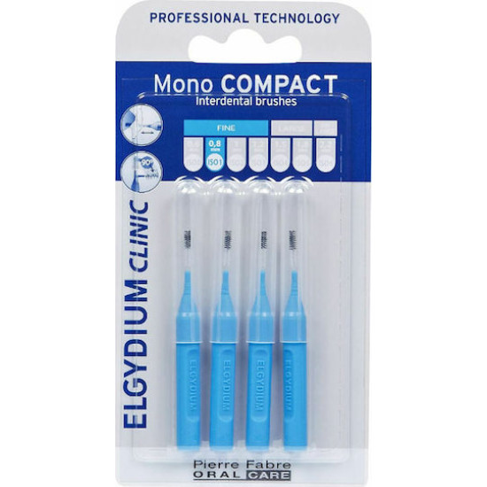 Elgydium - Clinic Mono Compact Blue 0.4mm - Μεσοδόντια Βουρτσάκια 0.4 Μπλε - 4τμχ